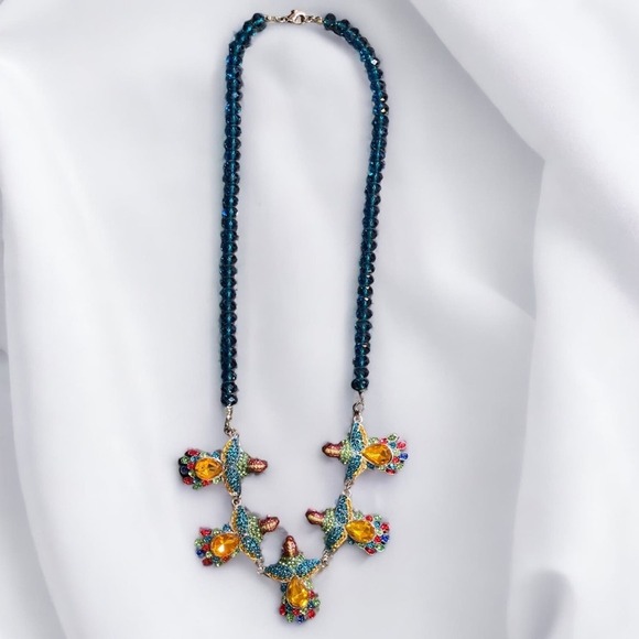 Vintage Gorgeous Beaded Bird Necklace and Earring Jewelry Set with Rhinestones - Picture 2 of 6